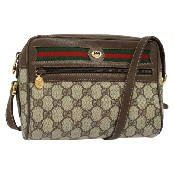 GUCCI GG Supreme Web Sherry Line Bag PVC Beige Gold 119 02 087 Auth 136367 - Picture 1 of 16